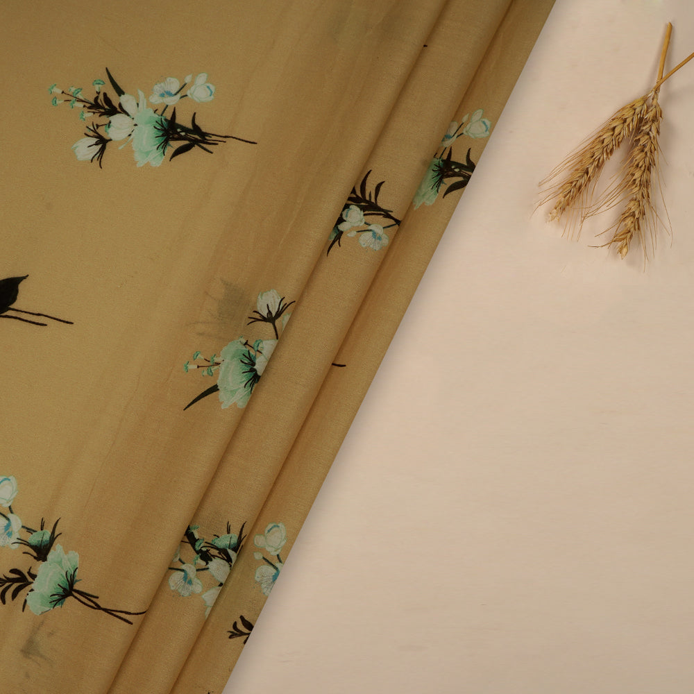 (Pre-Cut 3.30 Mtr) Golden Sand Color Digital Printed Cotton Lawn Fabric