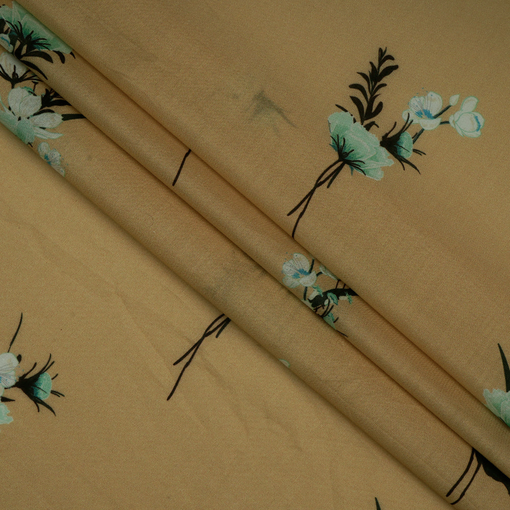 (Pre-Cut 3.30 Mtr) Golden Sand Color Digital Printed Cotton Lawn Fabric