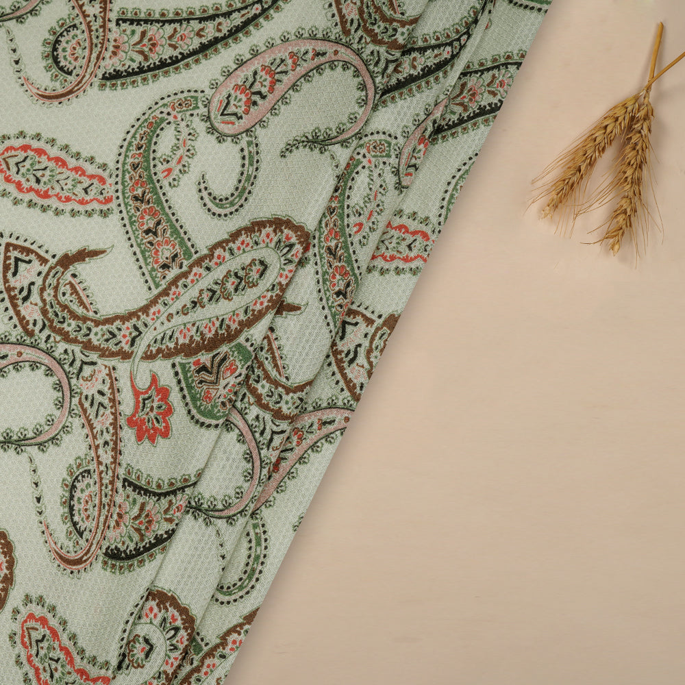 (Pre-Cut 3.30 Mtr) Mint Green Color Digital Printed Modal Dobby Fabric