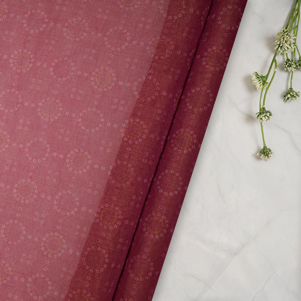 (Pre-Cut 1.05 Mtr) Pink Color Digital Printed Tissue Chanderi Fabric