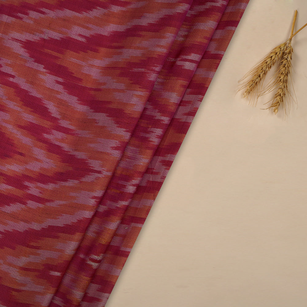 (Pre-Cut 2.30 Mtr) Pink Color Handwoven Pure Silk Ikat Fabric