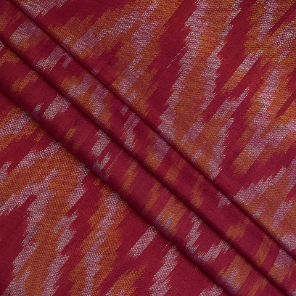 (Pre-Cut 2.30 Mtr) Pink Color Handwoven Pure Silk Ikat Fabric
