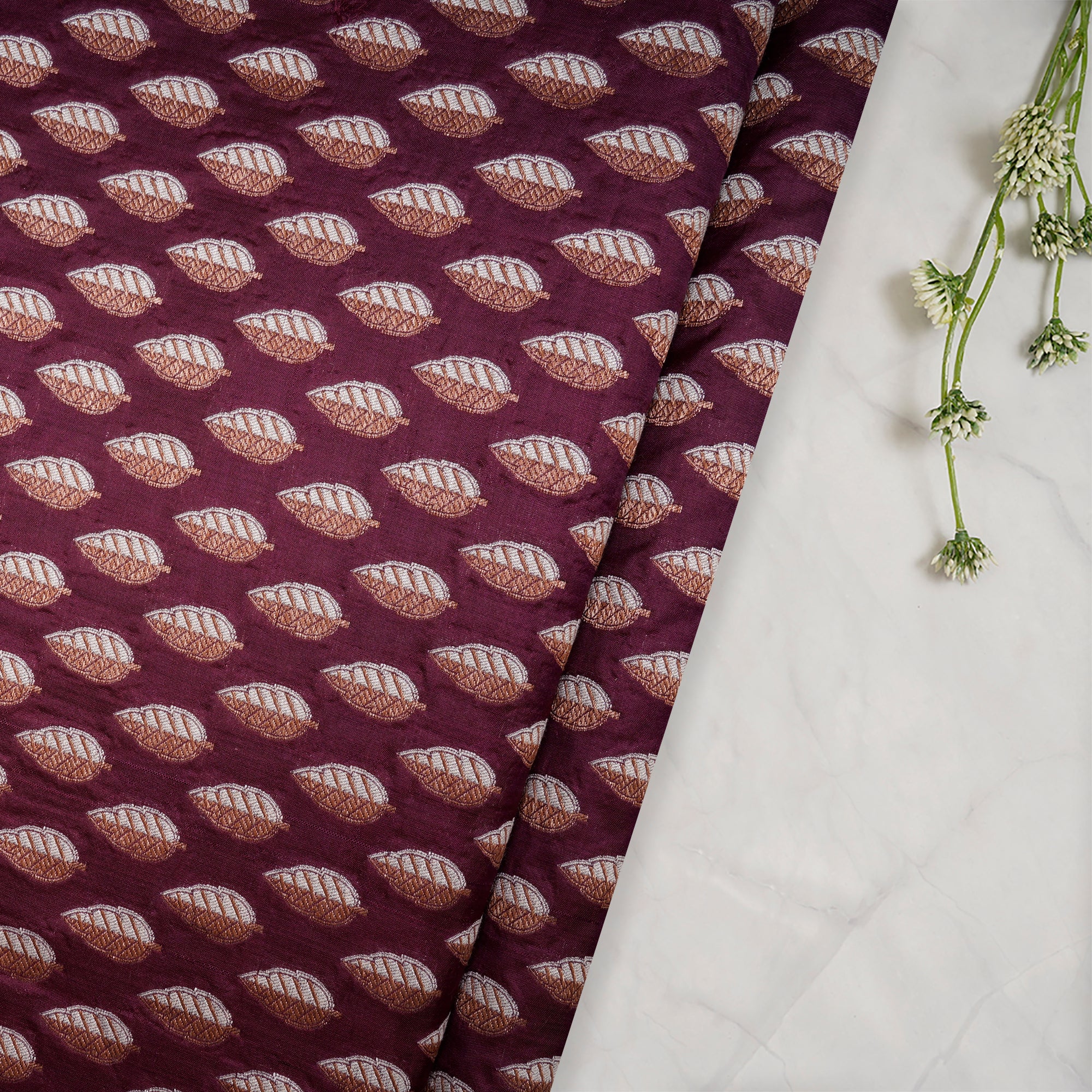 (Pre-Cut 1.70 Mtr) Dark Violet Color Handwoven Brocade Silk Fabric