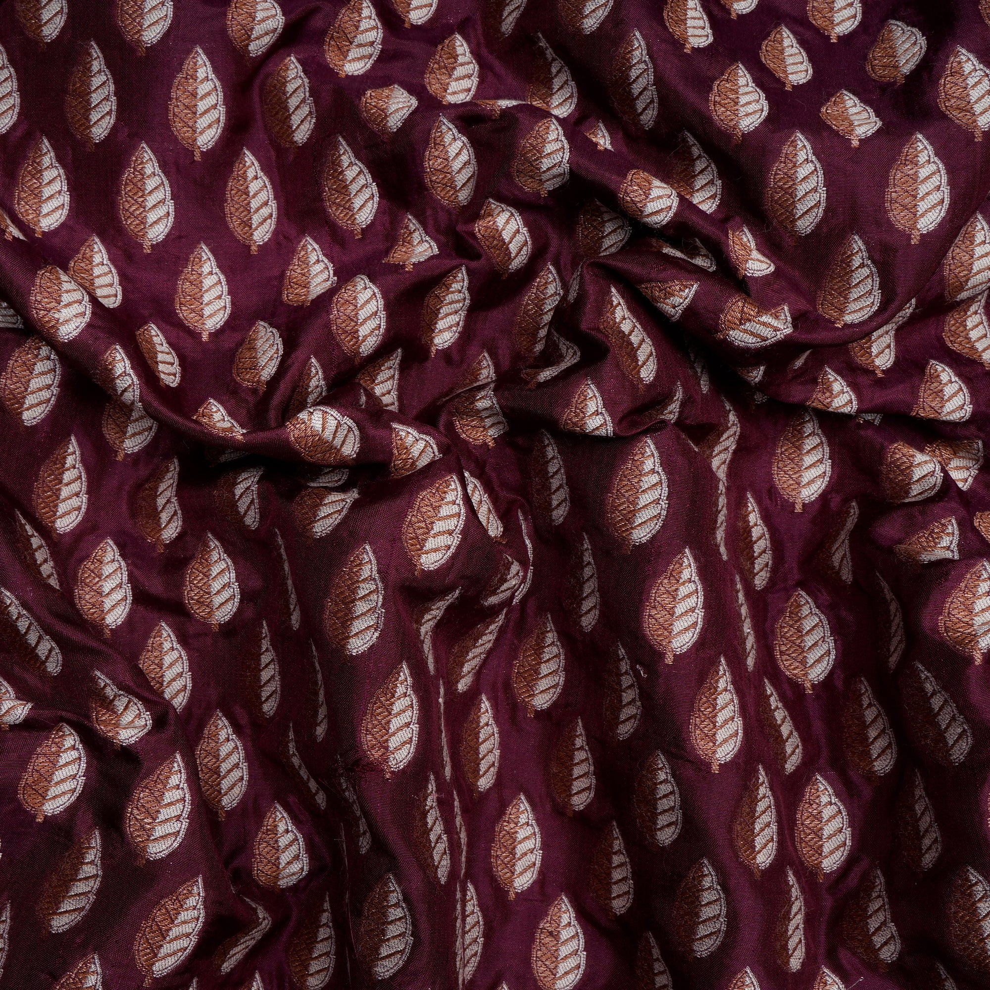 (Pre-Cut 1.70 Mtr) Dark Violet Color Handwoven Brocade Silk Fabric