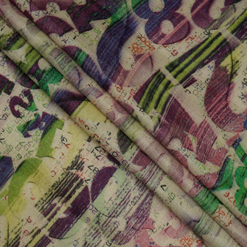 (Pre-Cut 2.60 Mtr ) Multi Color Printed Pashmina Silk Fabric