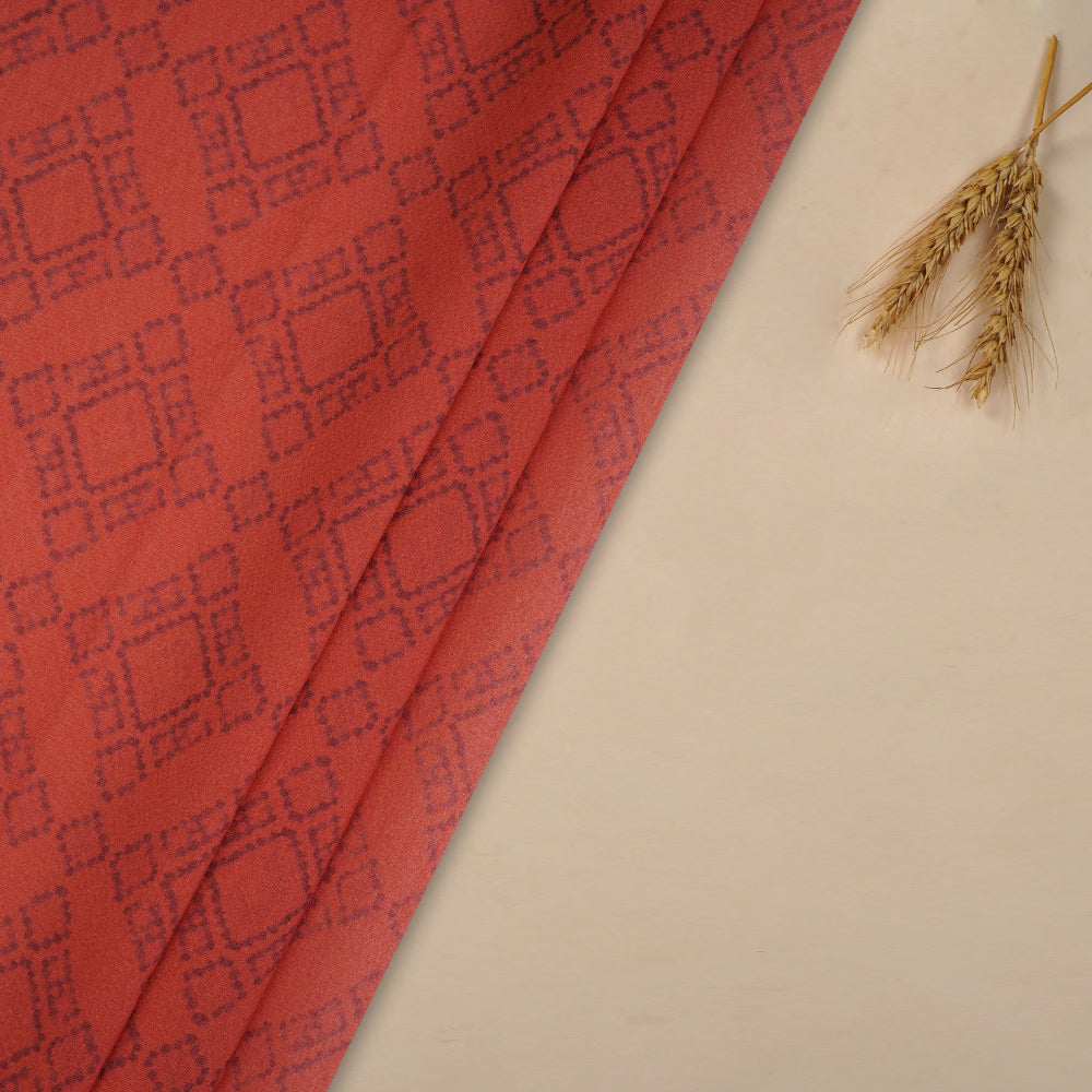 (Pre-Cut 3.25 Mtr ) Portland Orange Color Printed Pure Chanderi Fabric