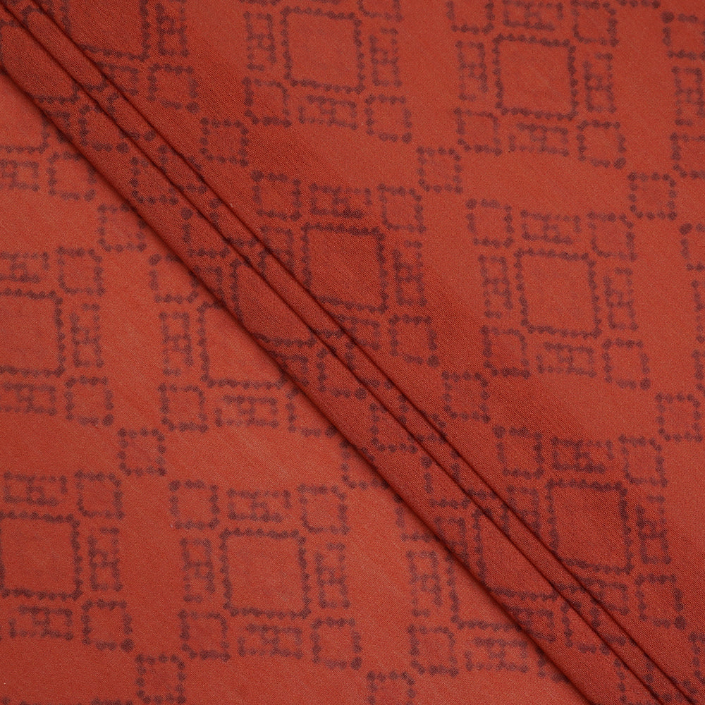 (Pre-Cut 3.25 Mtr ) Portland Orange Color Printed Pure Chanderi Fabric