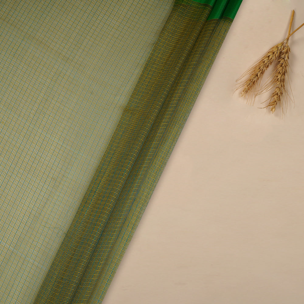 (Pre-Cut 5.40 Mtr ) Yellow-Blue Color Yarn Dyed Kota Tussar Fabric