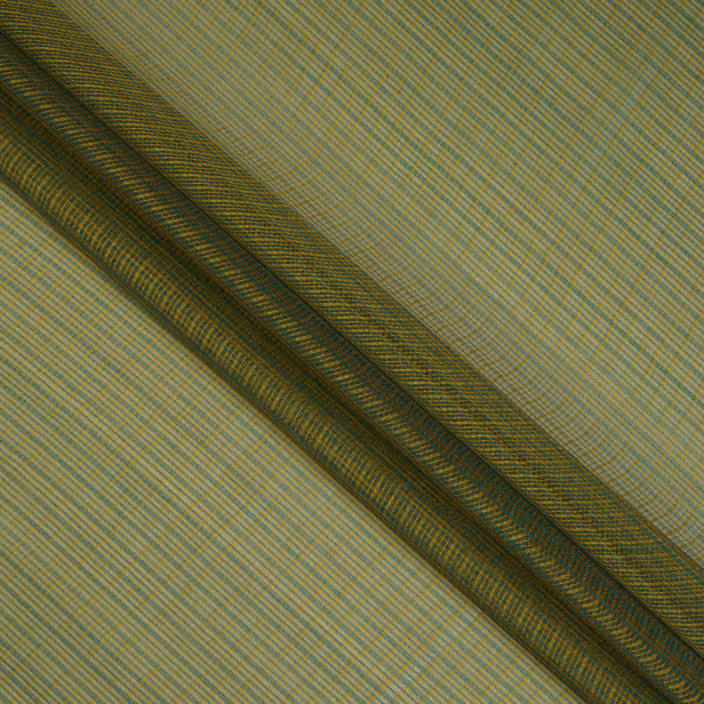 (Pre-Cut 5.40 Mtr ) Yellow-Blue Color Yarn Dyed Kota Tussar Fabric