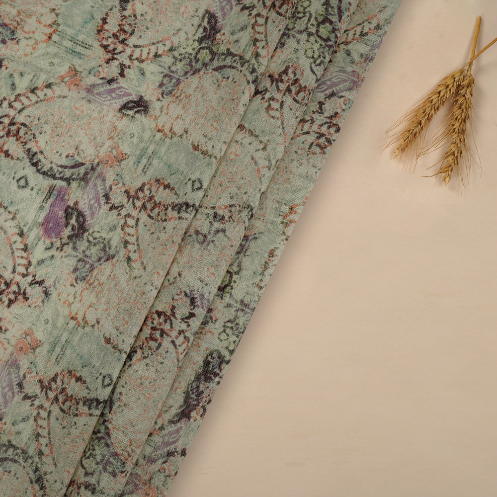 (Pre-Cut 3.15 Mtr ) Multi Color Printed Pure Chanderi Fabric