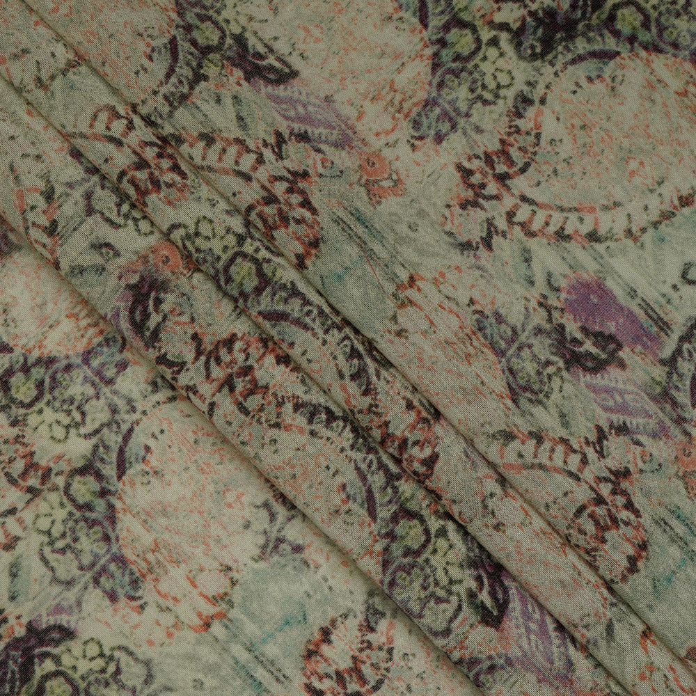 (Pre-Cut 3.15 Mtr ) Multi Color Printed Pure Chanderi Fabric