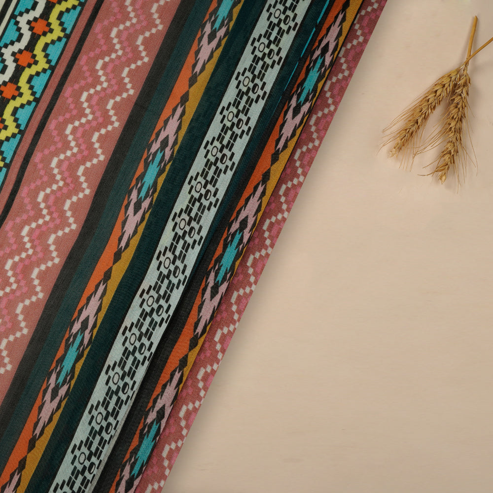 (Pre-Cut 3.20 Mtr ) Multi Color Digital Printed Pure Chanderi Fabric