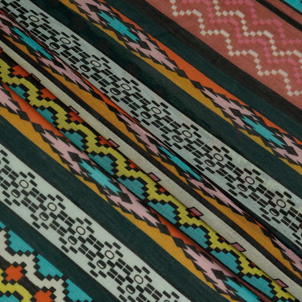 (Pre-Cut 3.20 Mtr ) Multi Color Digital Printed Pure Chanderi Fabric