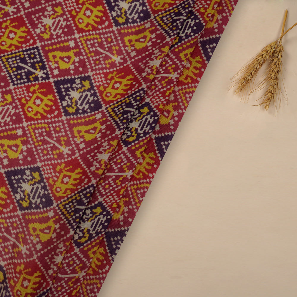 (Pre-Cut 3.65 Mtr ) Multi Color Digital Printed Wool Silk Fabric