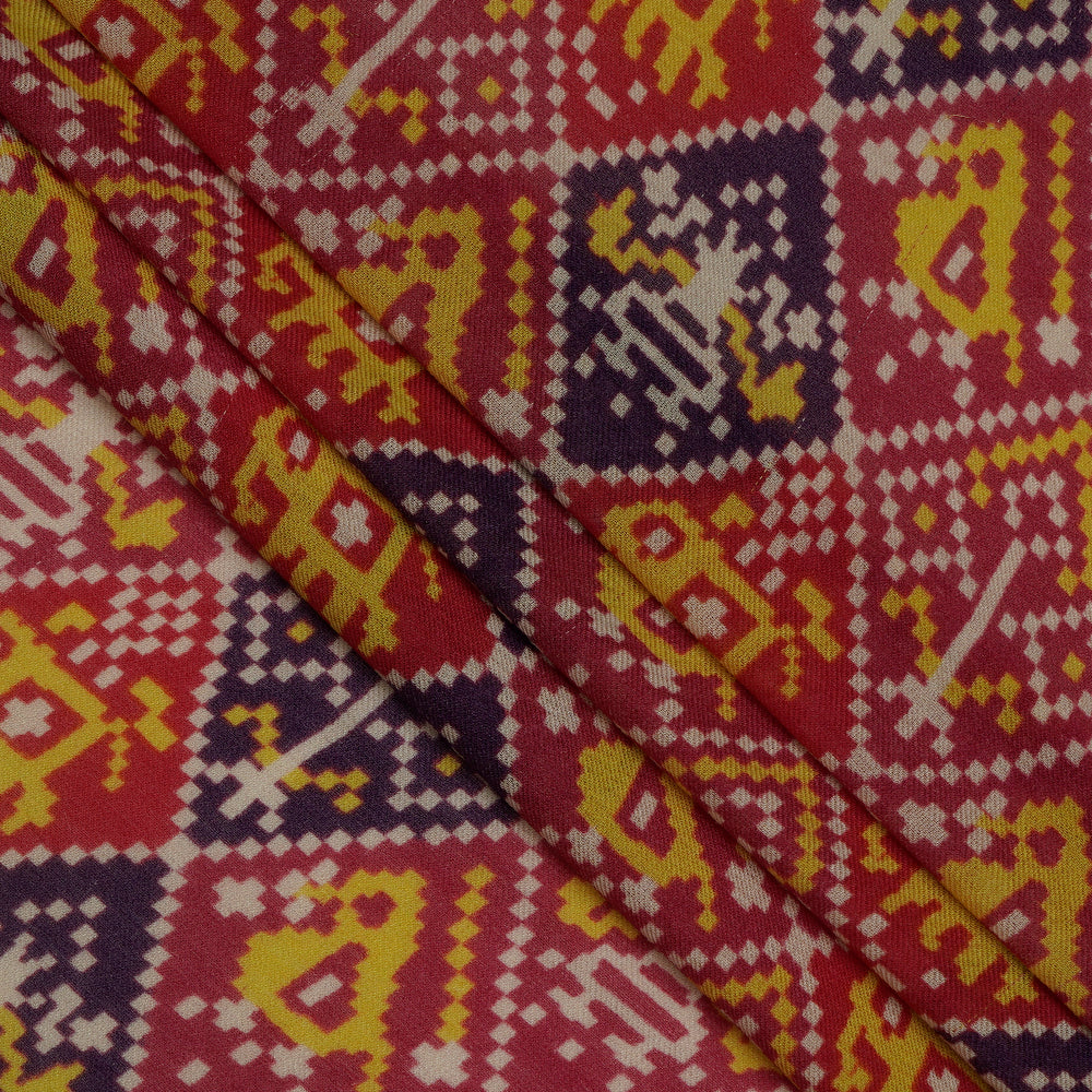 (Pre-Cut 3.65 Mtr ) Multi Color Digital Printed Wool Silk Fabric