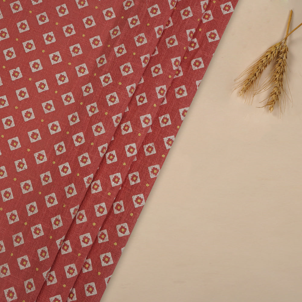 (Pre-Cut 1 Mtr ) Deep Blush Color Printed Cotton Matka Fabric