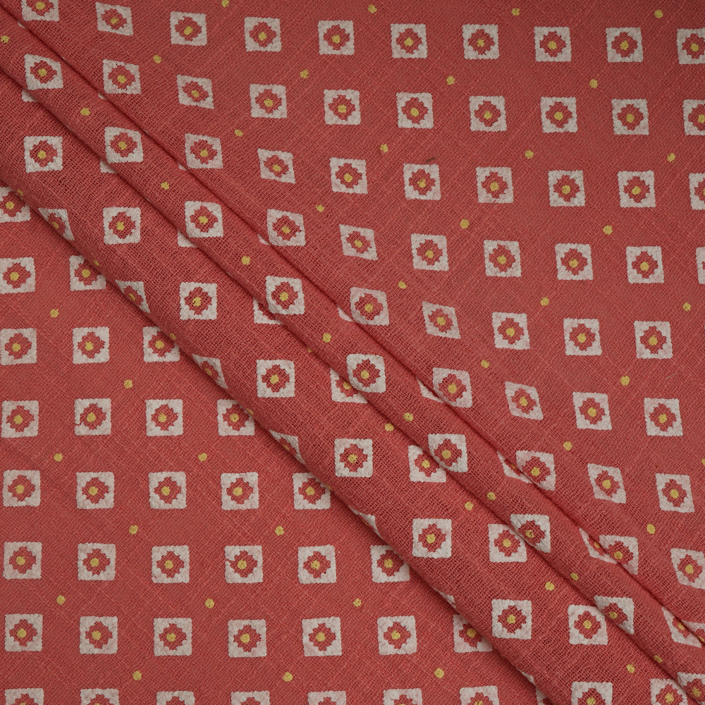 (Pre-Cut 1 Mtr ) Deep Blush Color Printed Cotton Matka Fabric