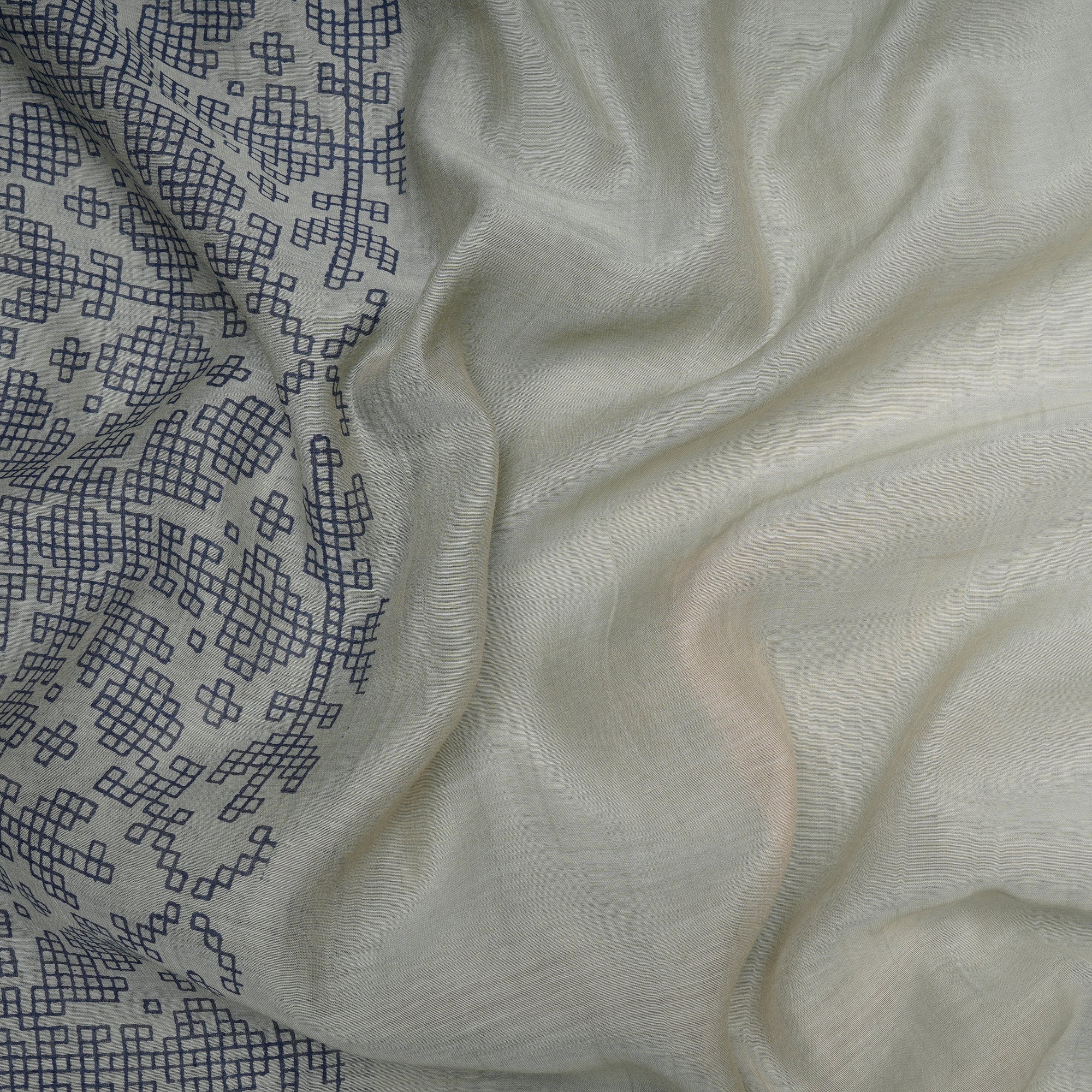 (Pre Cut 2.00 Mtr )Grey Printed Fine Chanderi Fabric