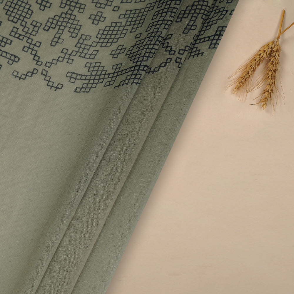 (Pre-Cut 4.10 Mtr ) Grey Color Printed Pure Chanderi Fabric