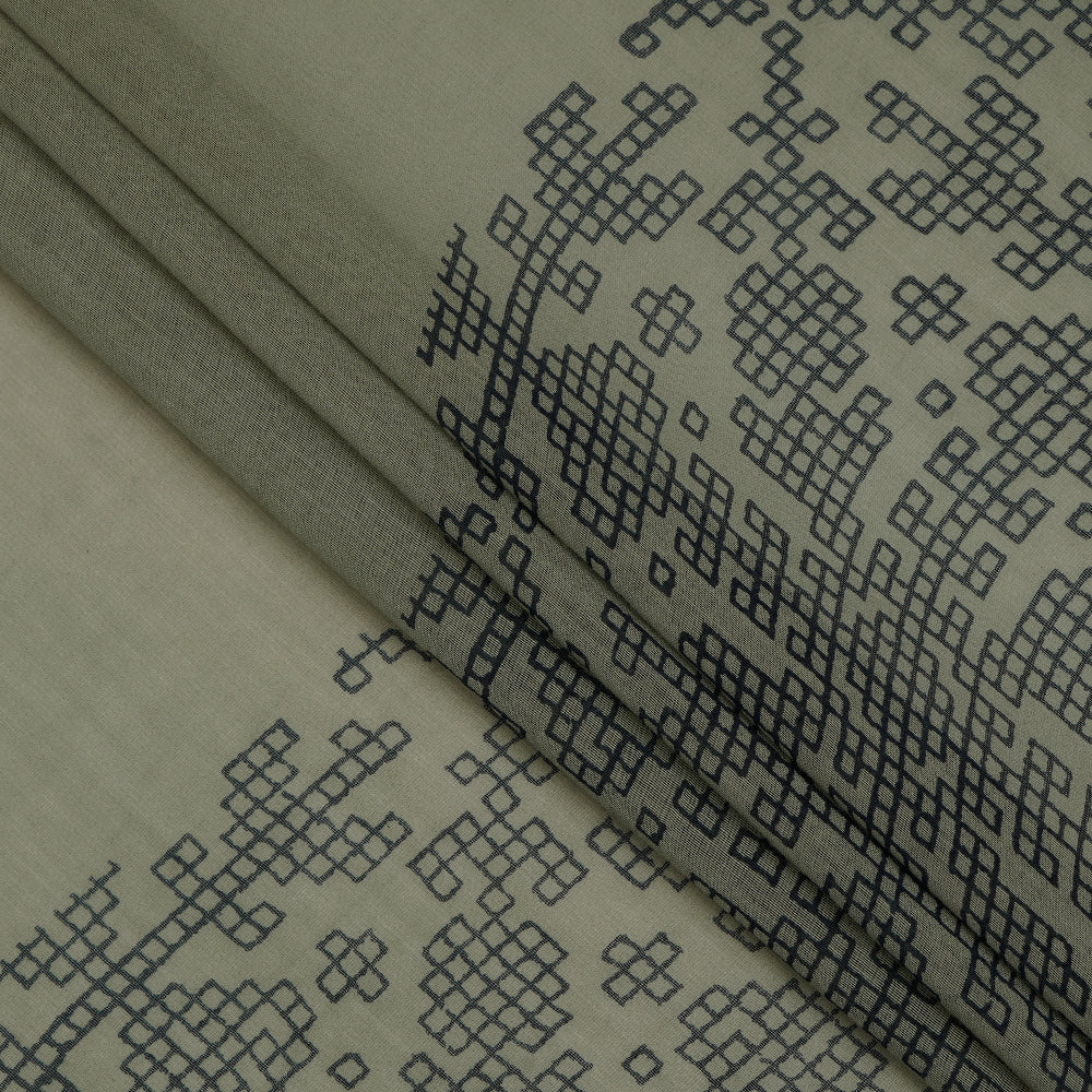 (Pre-Cut 4.10 Mtr ) Grey Color Printed Pure Chanderi Fabric