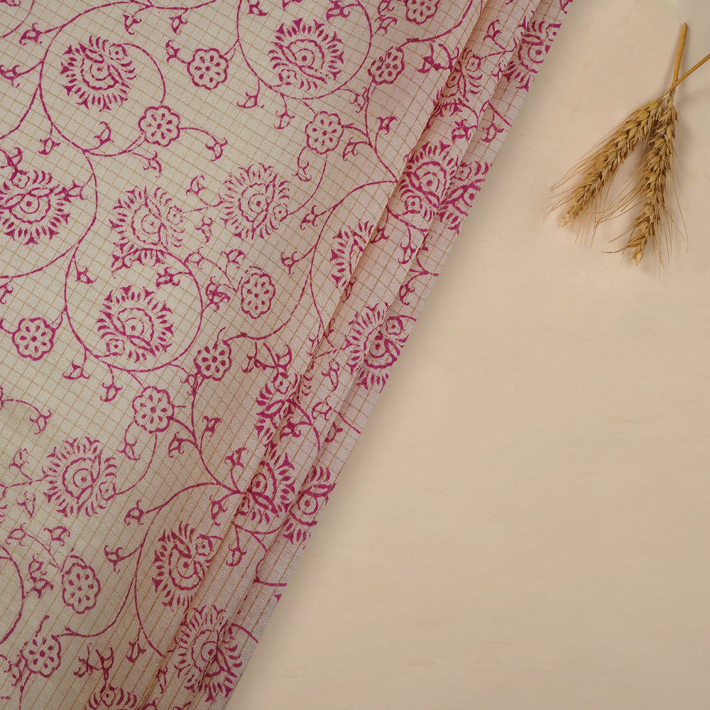 (Pre-Cut 3.15 Mtr ) Cream Color Printed Tussar Silk Fabric