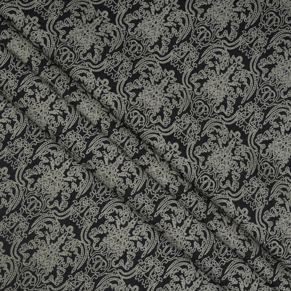 (Pre-Cut 2 Mtr ) Blue-White Color Printed Cotton Denim Fabric