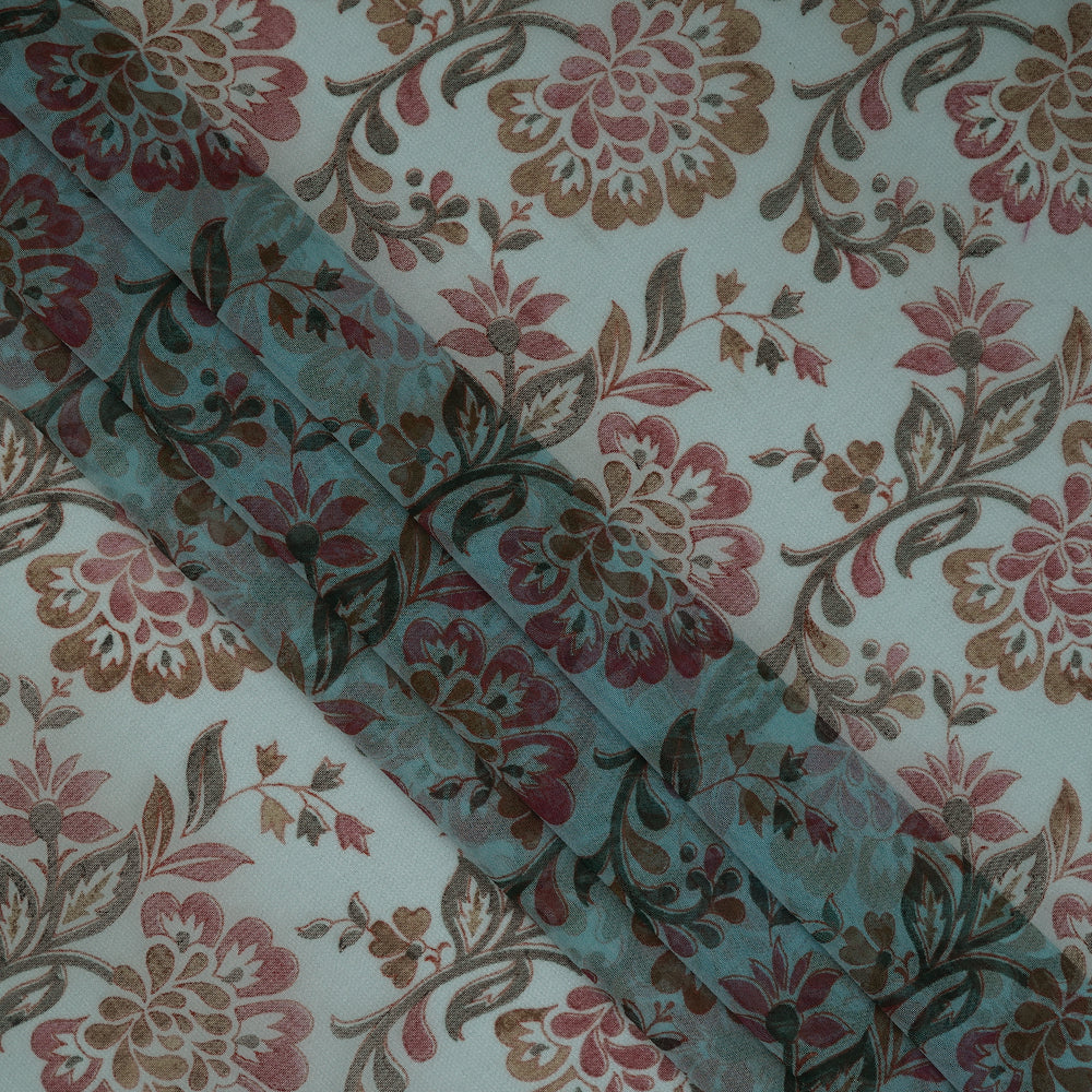 (Pre-Cut 3 Mtr ) Ice Blue Color Printed Organza Silk Fabric