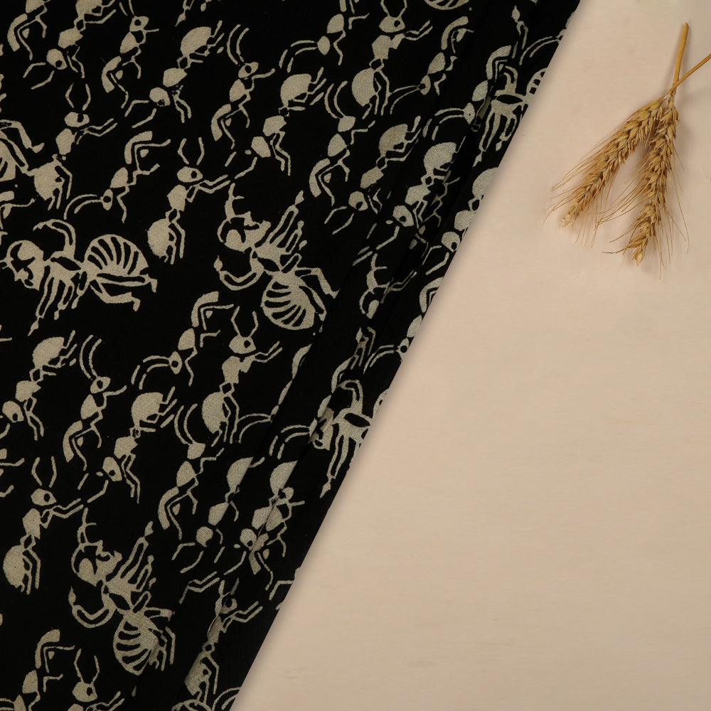 (Pre-Cut 3 Mtr ) Black Color Handcrafted Block Printed Cotton Fabric