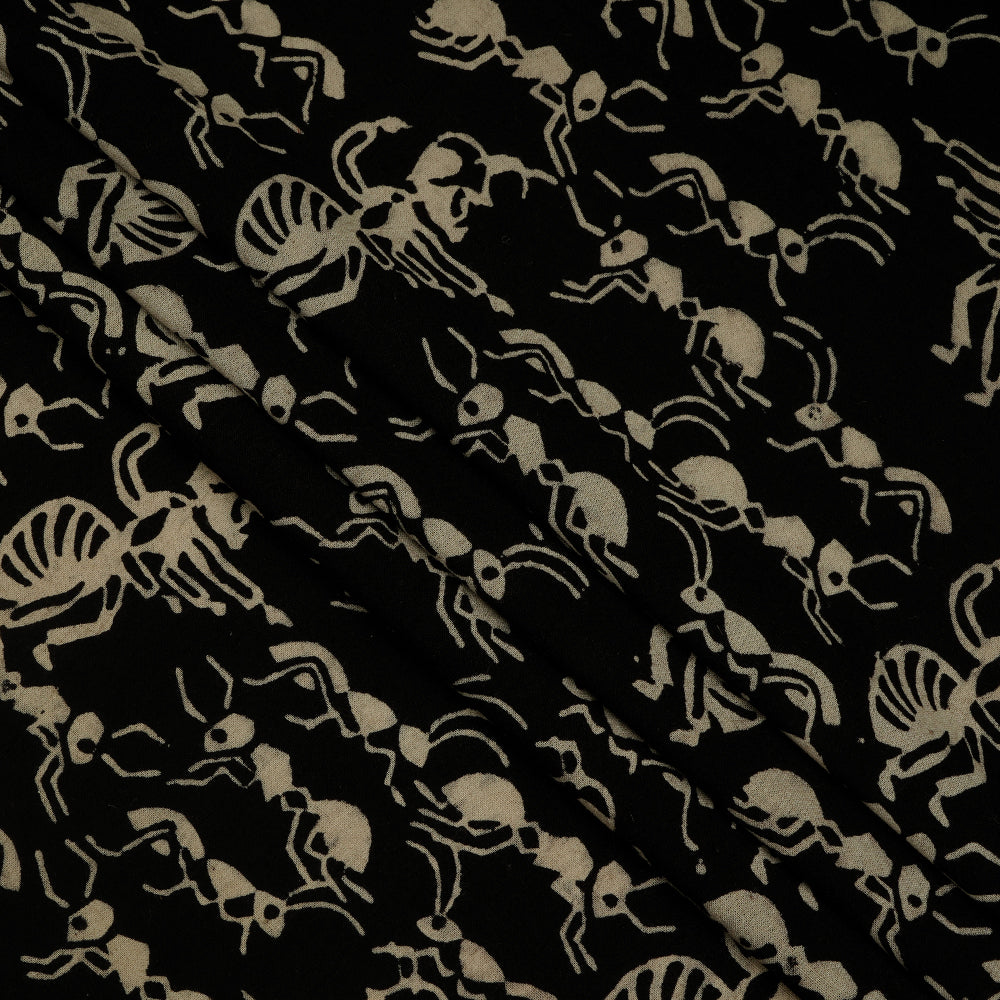 (Pre-Cut 3 Mtr ) Black Color Handcrafted Block Printed Cotton Fabric