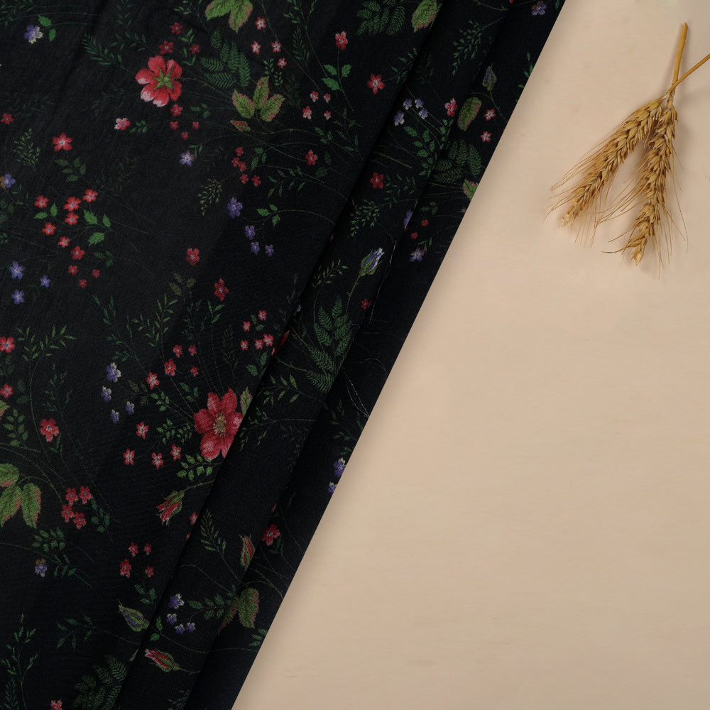 (Pre-Cut 2 Mtr ) Navy Color Digital Printed Bemberg Modal Fabric