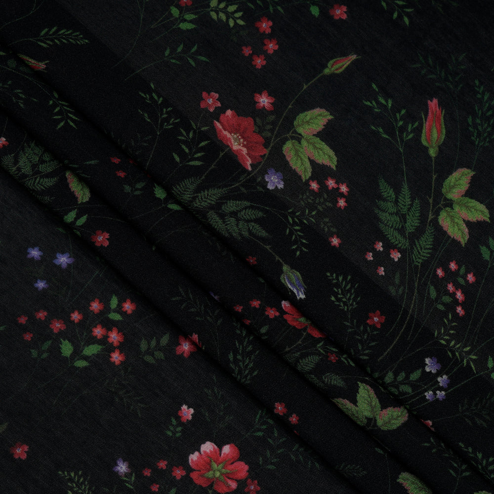 (Pre-Cut 2 Mtr ) Navy Color Digital Printed Bemberg Modal Fabric