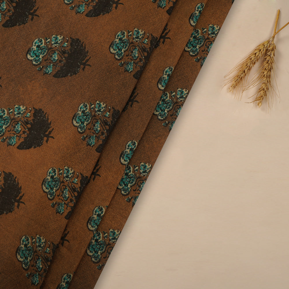 (Pre-Cut 4.40 Mtr ) Bourbon Color Digital Printed Pure Chanderi Fabric