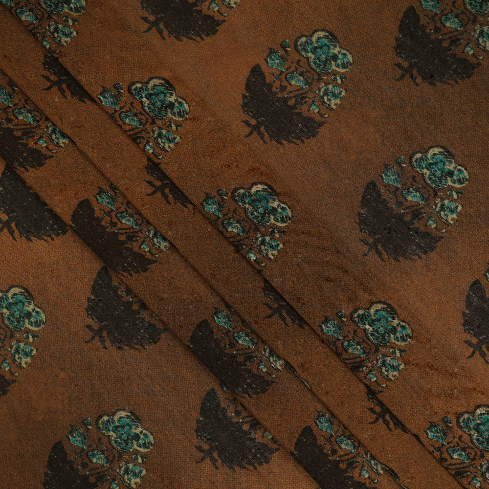 (Pre-Cut 4.40 Mtr ) Bourbon Color Digital Printed Pure Chanderi Fabric