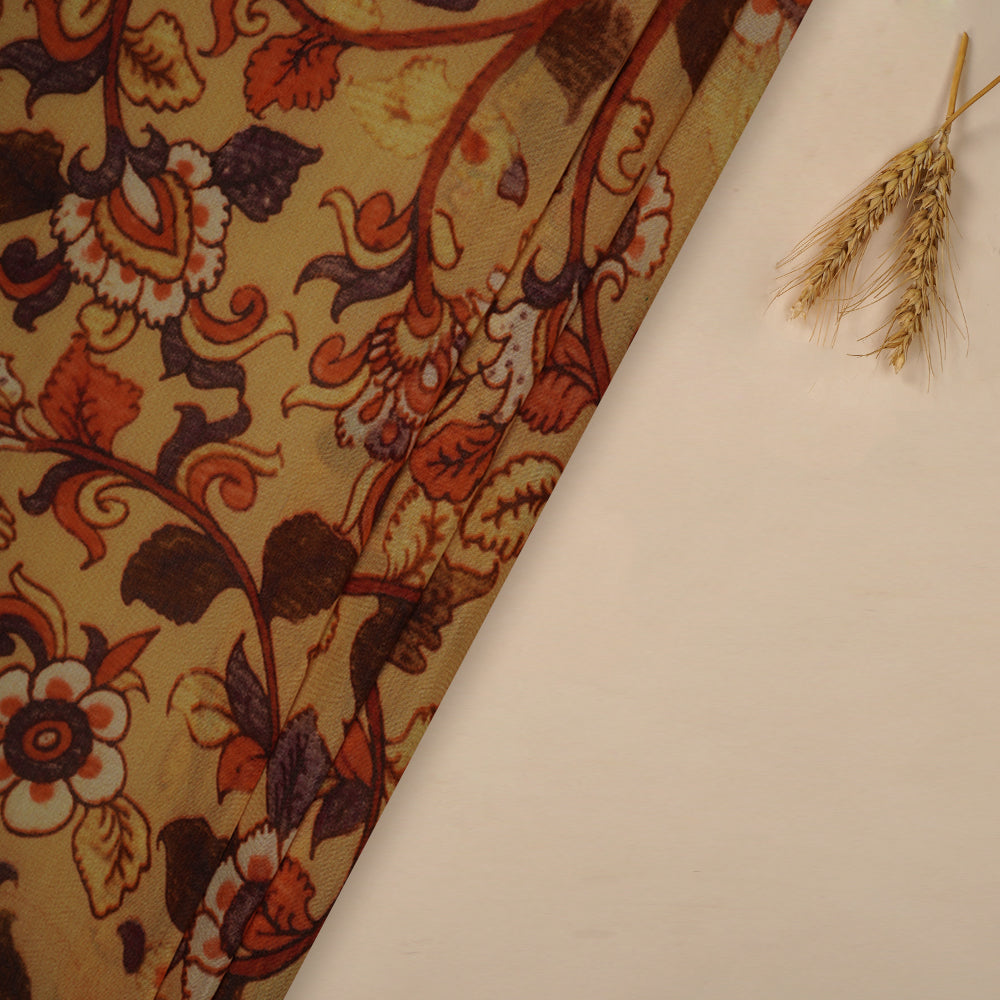 (Pre-Cut 3.50 Mtr ) Yellow Color Digital Printed Bemberg Modal Fabric