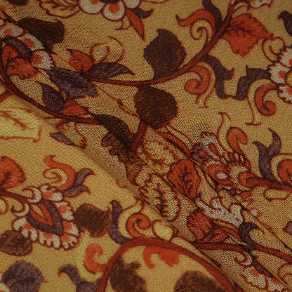 (Pre-Cut 3.50 Mtr ) Yellow Color Digital Printed Bemberg Modal Fabric