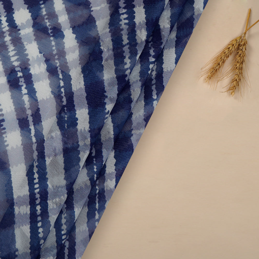 (Pre-Cut 2.90 Mtr ) Blue Color Digital Printed Bemberg Fabric