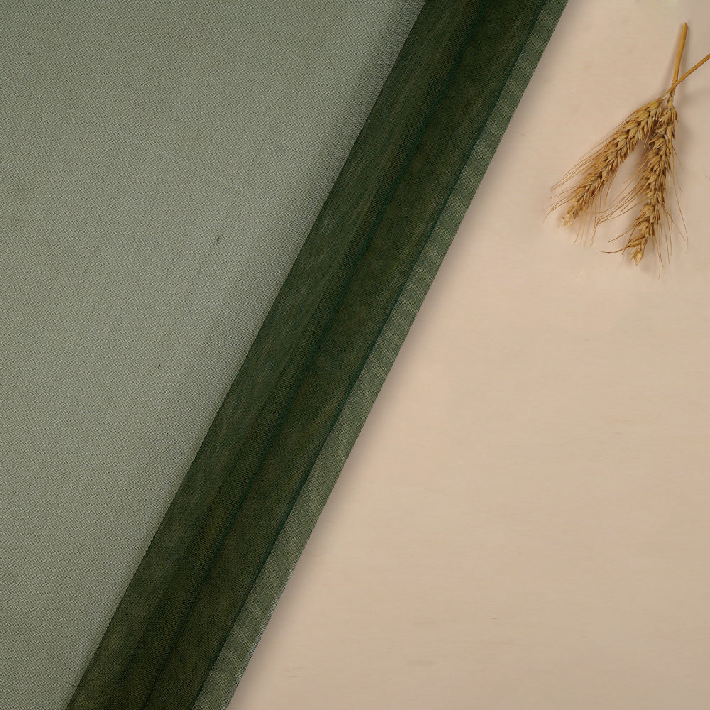 (Pre-Cut 3.20 Mtr ) Green Color Net Silk Fabric