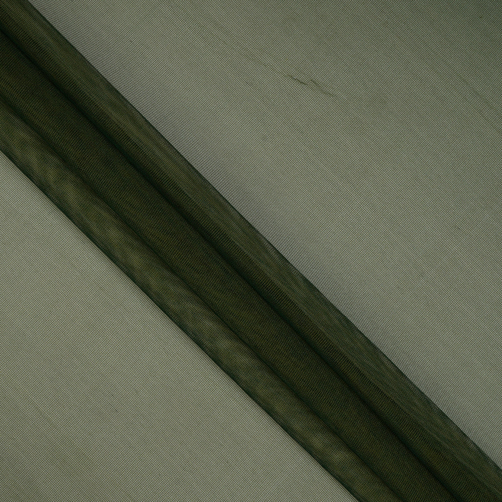 (Pre-Cut 3.20 Mtr ) Green Color Net Silk Fabric