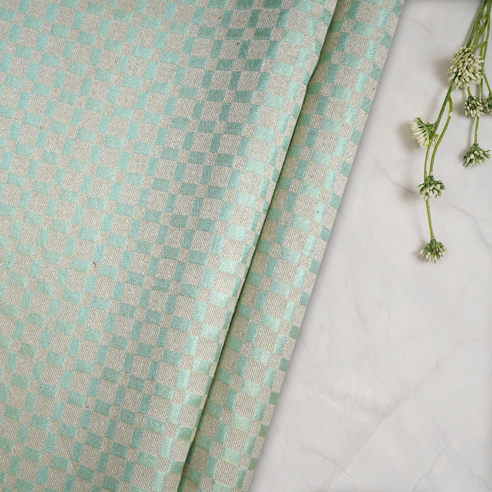 (Pre-Cut 2.60 Mtr) Snowy Mint Color Handwoven Brocade Silk Fabric