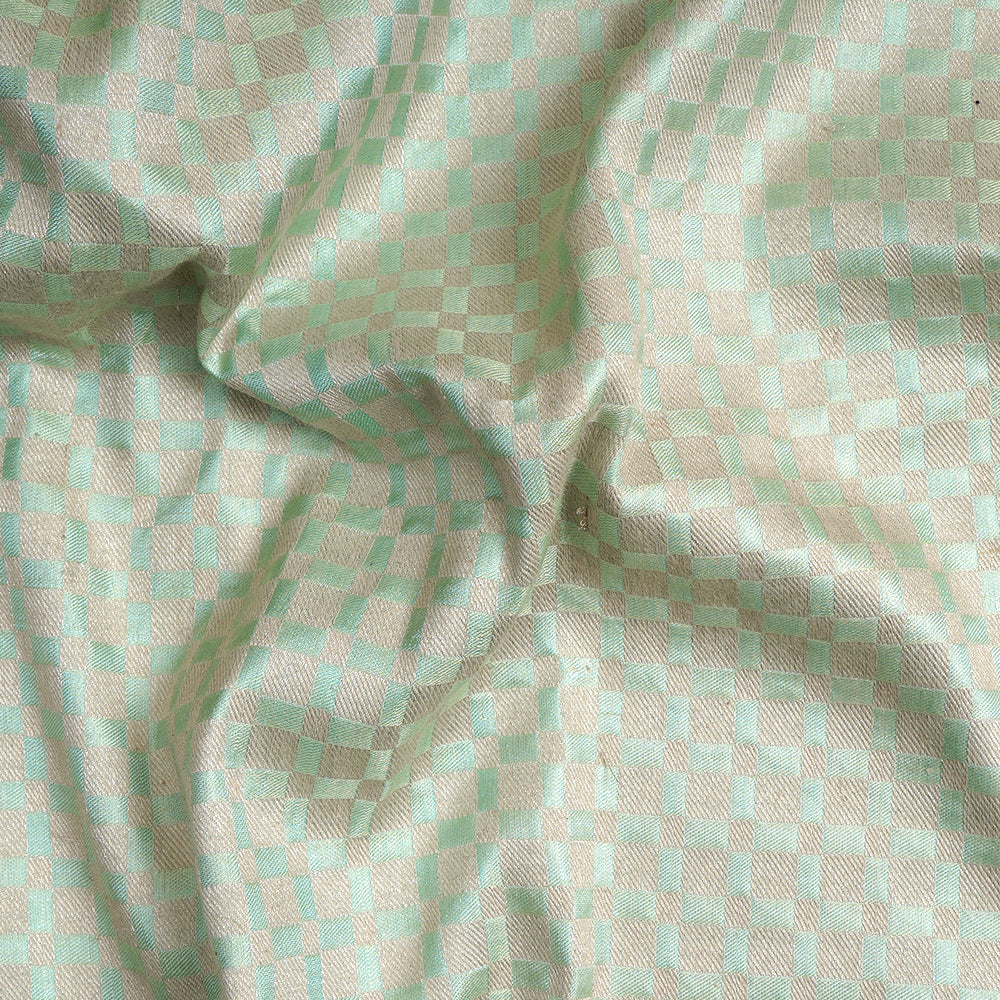 (Pre-Cut 2.60 Mtr) Snowy Mint Color Handwoven Brocade Silk Fabric