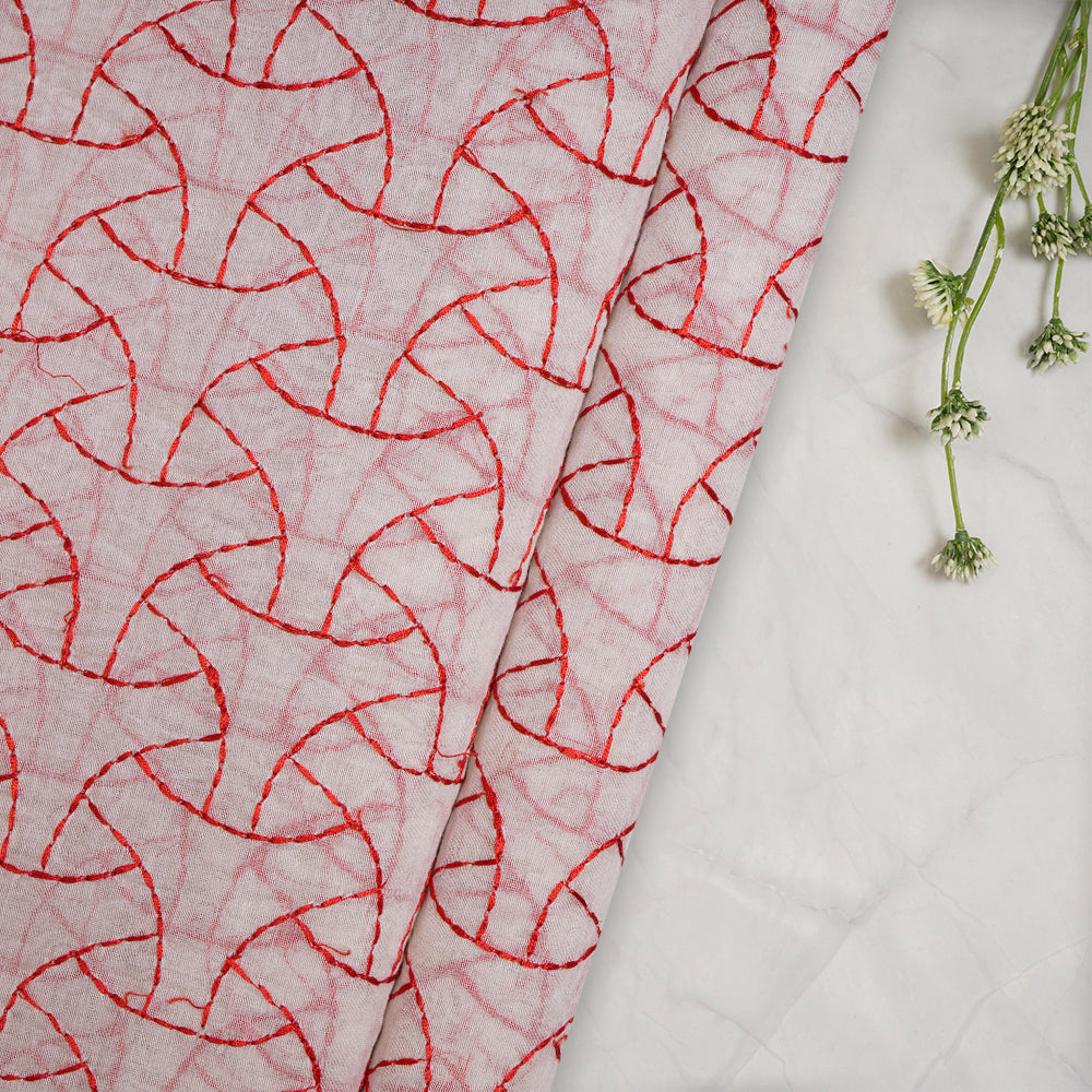 (Pre-Cut 4 Mtr) Off White Color Embroidered Pure Chanderi Fabric