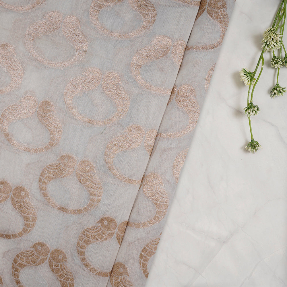 (Pre-Cut 2 Mtr) Off White Color Chanderi Jacquard Fabric