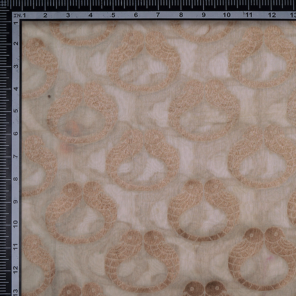 (Pre-Cut 2 Mtr) Off White Color Chanderi Jacquard Fabric