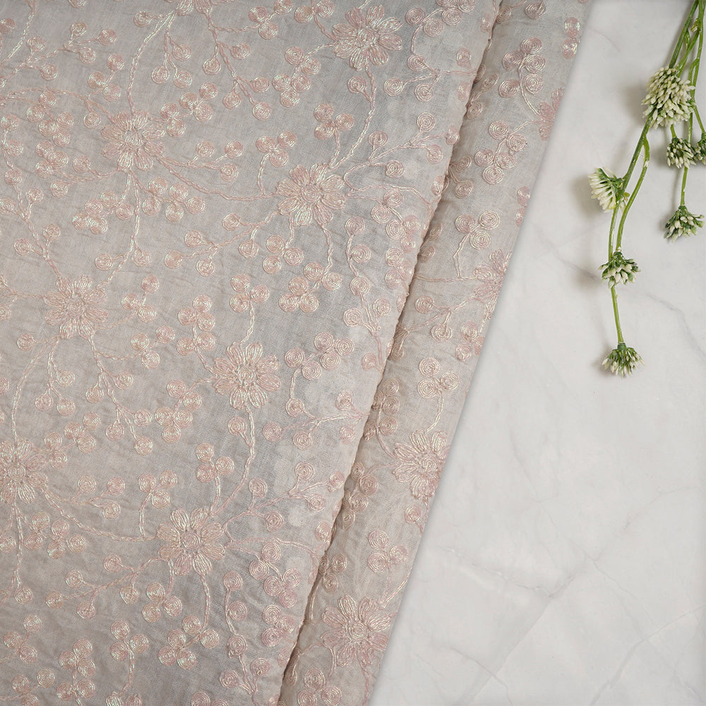 (Pre-Cut 2.20 Mtr) White Color Embroidered Chanderi Fabric