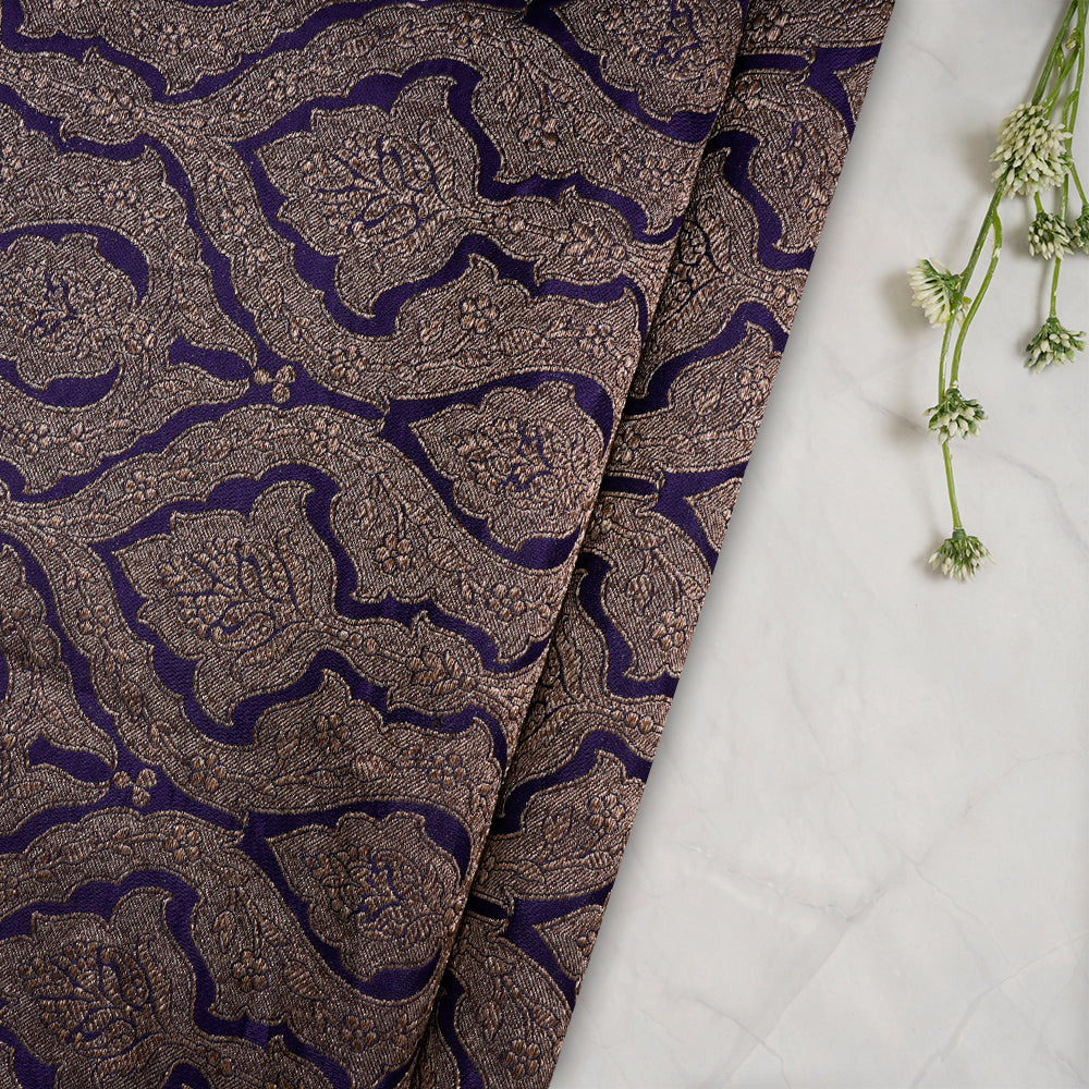 (Pre-Cut 1.65 Mtr) Blue Color Handwoven Brocade Silk Fabric