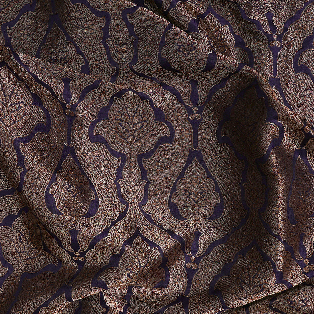 (Pre-Cut 1.65 Mtr) Blue Color Handwoven Brocade Silk Fabric