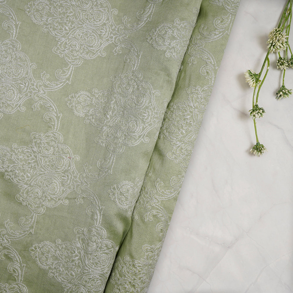 (Pre-Cut 2.20 Mtr) Peppermint Color Embroidered Pure Chanderi Fabric