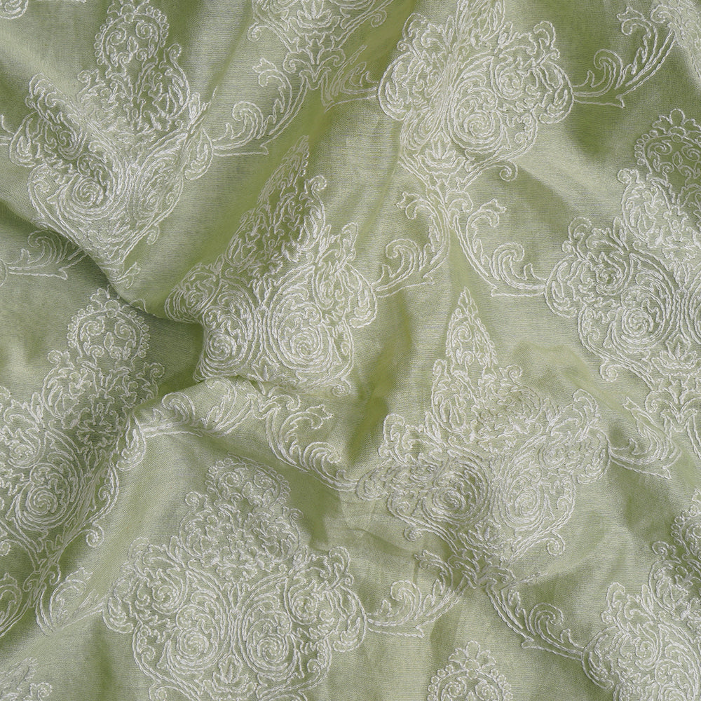 (Pre-Cut 2.20 Mtr) Peppermint Color Embroidered Pure Chanderi Fabric