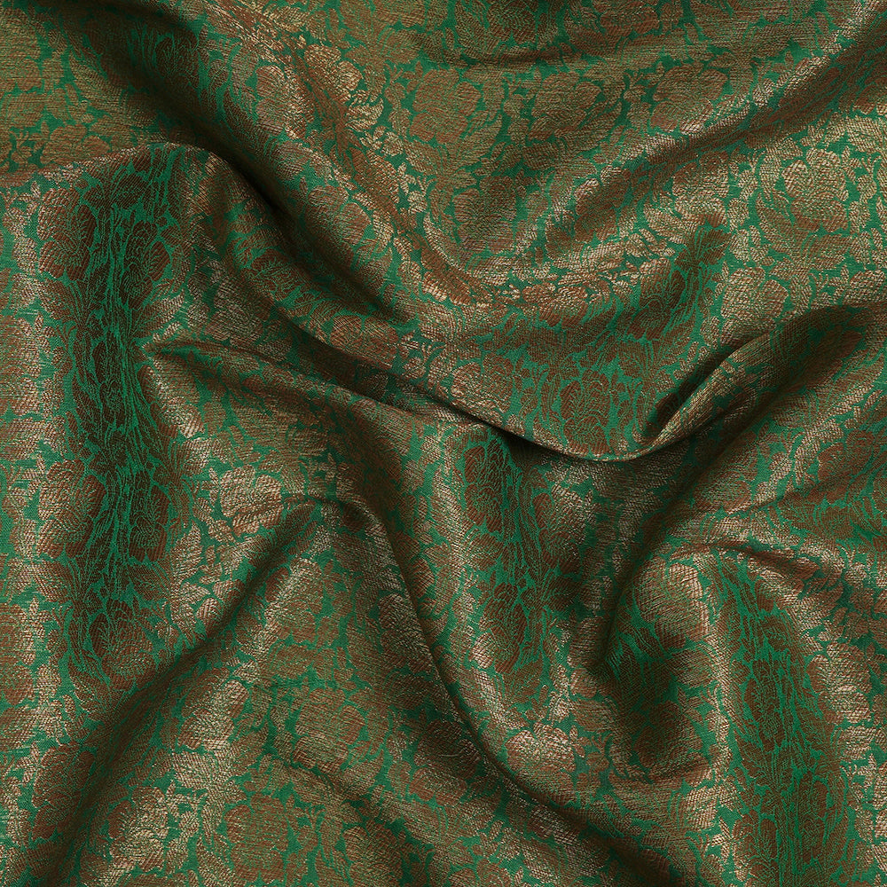 (Pre-Cut 1.45 Mtr) Green Color Handwoven Poly Silk Brocade Fabric