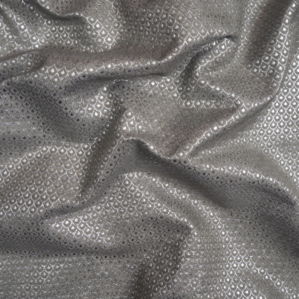 (Pre-Cut 1.60 Mtr) Moss Green Color Handwoven Brocade Lurex Silk Fabric
